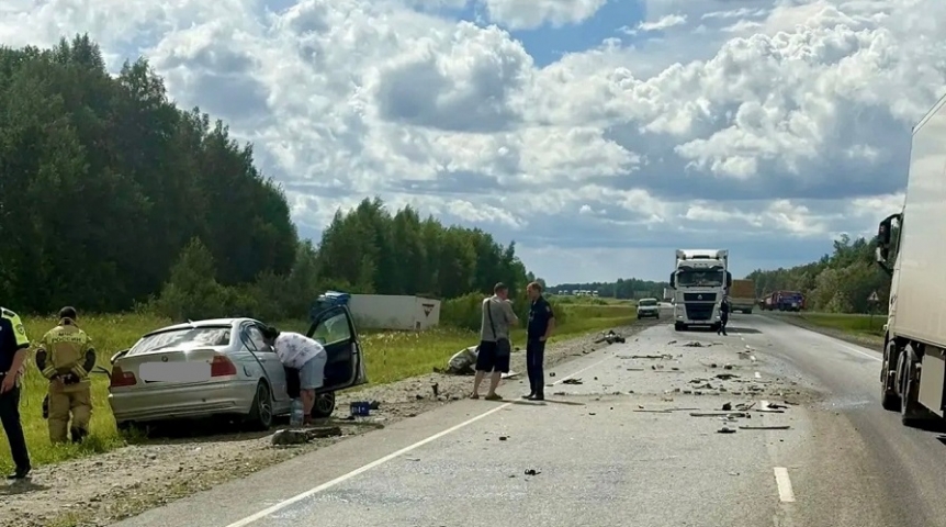 На трассе Омск – Новосибирск водитель BMW  насмерть разбился об фуру