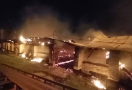Появились кадры крупного пожара в зернохранилище под Омском