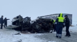 В страшном лобовом столкновении фур под Омском погибли два водителя