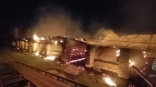 Появились кадры крупного пожара в зернохранилище под Омском