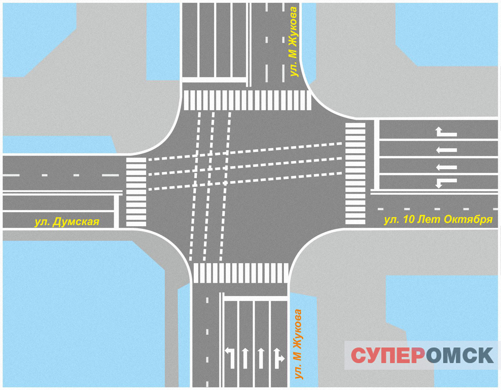 Мэрия изменит схему движения на перекрестке улицы 10 лет Октября и Маршала  Жукова — СуперОмск